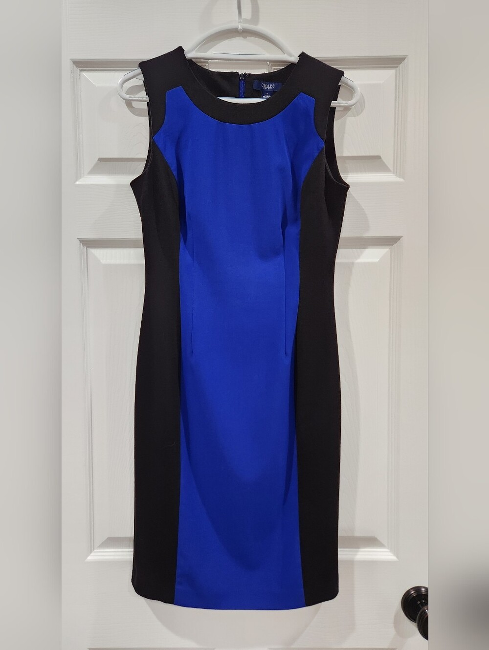 Chaps Royal Blue and Black Colorblock Midi Sheath Dress